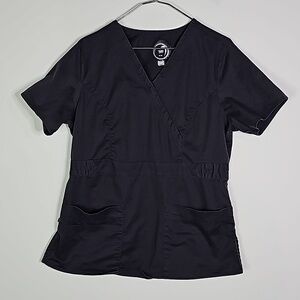 Health pro medium black stretch short sleeve scrub shirt